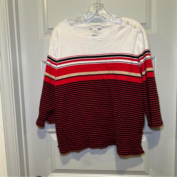 Sag Harbor Red/White/Black Striped 3/4 Sleeve Top size 2X - Picture 1 of 7